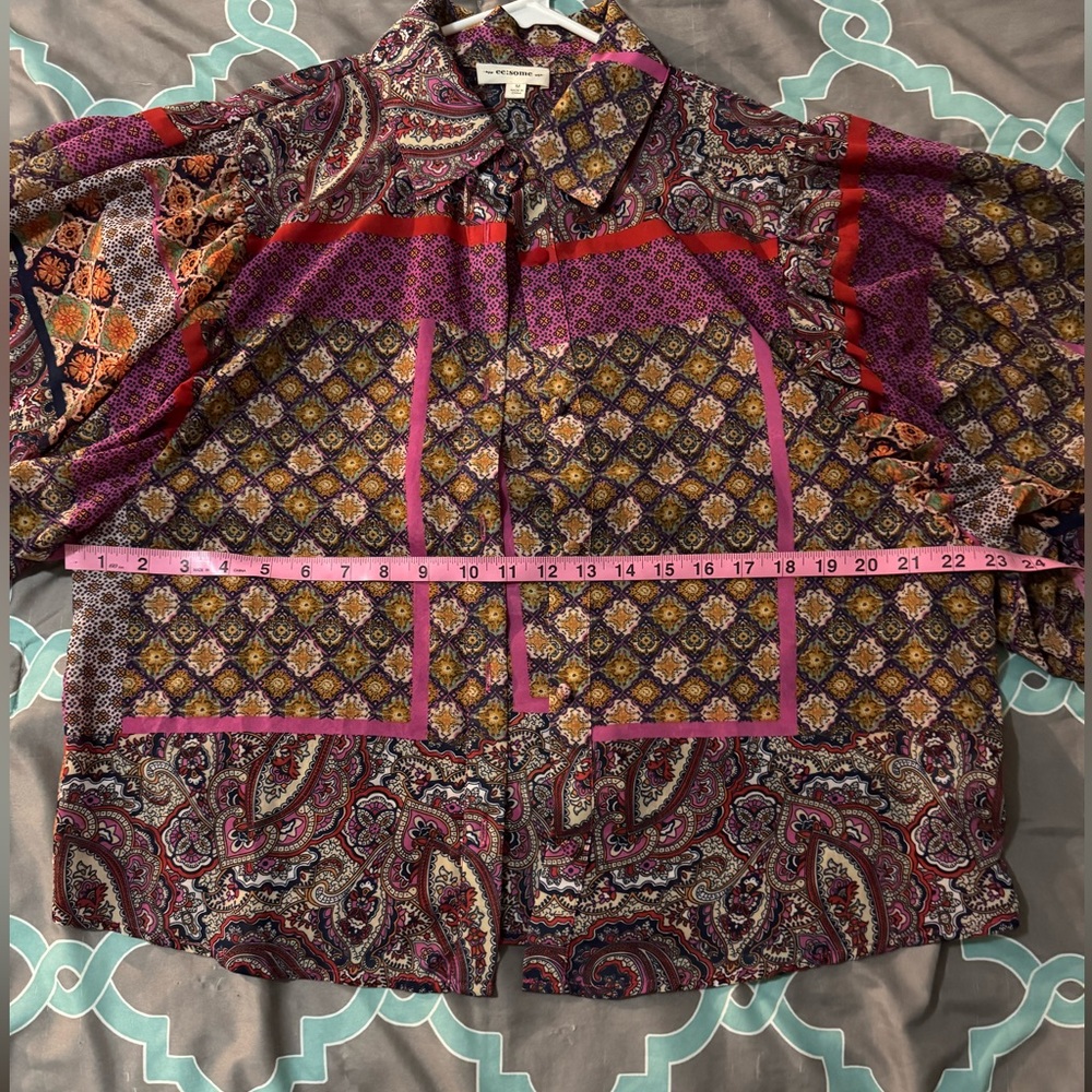 EEUC❤️THREE BIRD NEST❤️ Paisley Garden Button Up Top PINK Blouse size M - Picture 9 of 11
